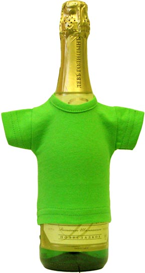 Мини-футболка на бутылку шампанского, зеленое яблоко