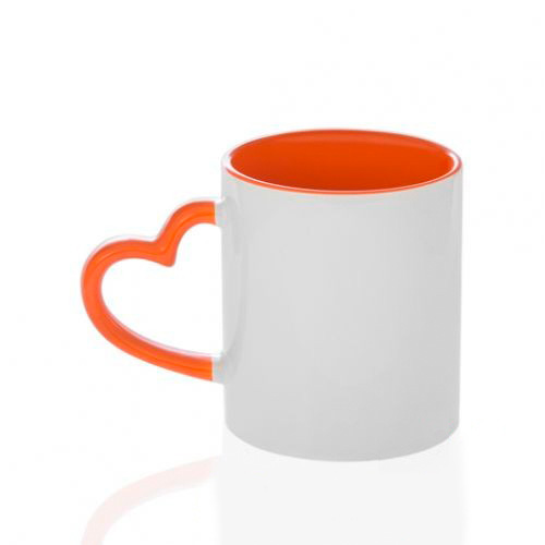 Кружка белая под печать с фигурной ручкой, оранжевая внутри